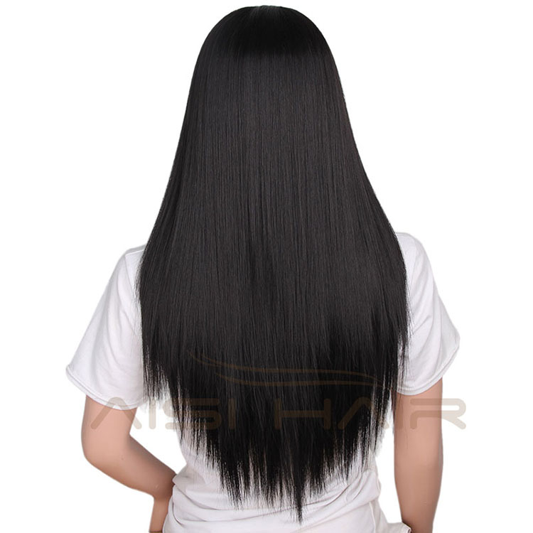 Good Quality Heat Resistant Fiber Wigs For Women Long Silky Straight Style Synthetic Black Color Wigs