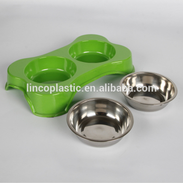 Double Pet Stainless Steel bowls pet dinner feeder and drinker bowls