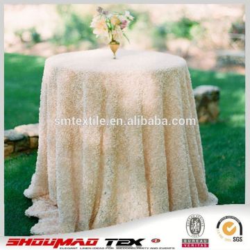 ivory luxurious fitted banquet satin fabric rosette tablecloth