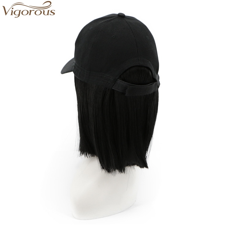 Vigorous Top Quality Synthetic Short Straight Baseball Hat Hair Extension Hat Wig For Black Women Heat Resistant Fiber