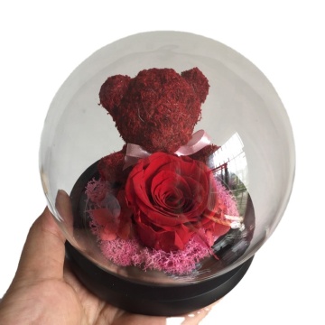 Miniature Glass Ball with Preserved Rose Bear