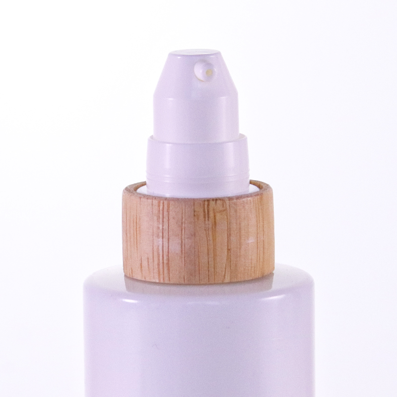 White Glass Lotion Bottle With Bamboo Lid3 Jpg