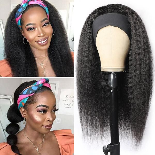 Spark Yaki Straight Headband human hair Wig Glueless Kinky straight  Wigs Natural Black Headband Straight Wigs for Black Women