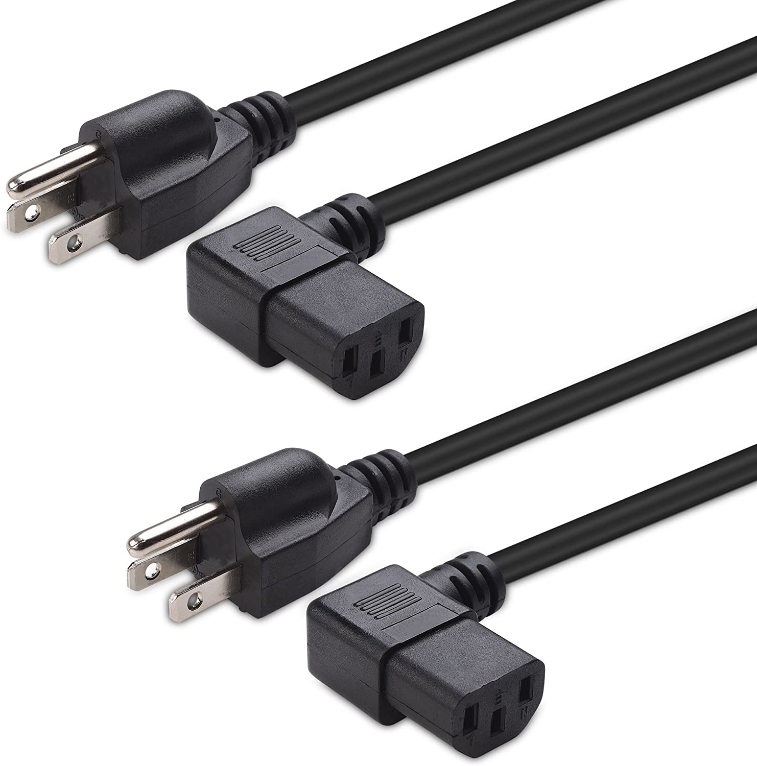2-Pack 16 AWG Right Angle Power Cord (Power Cable) 6 Feet (NEMA 5-15P to Angled IEC C13)