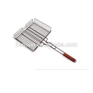 Wooden Handle Chrome BBQ Grill Wire Mesh