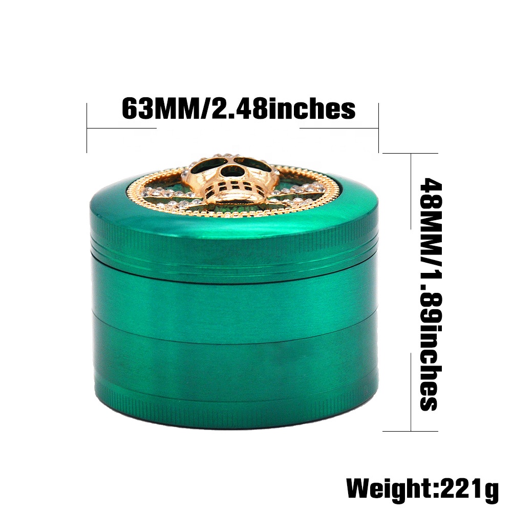 New Zinc Alloy 63mm 4 parts Weed Grinder Herb Grinder unique design green herb crusher smoking accessories