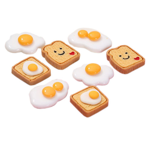 Kawaii Imulation Fried Egg Bread Flatback Resin Cabochon Miniature Dollhouse Food Scrapbooking DIY Doll House Αξεσουάρ