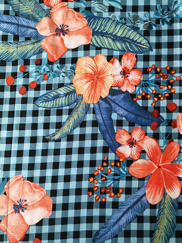 Check Flower Rayon Challis 30S Light Printing Fabric