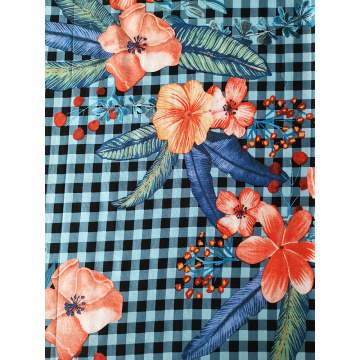 Check Flower Rayon Challis 30S Light Printing Fabric