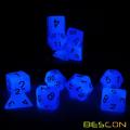 Bescon Two Tone Glowing Polyhedral Dice 7pcs Set FROSTY AMETHYST, Luminous RPG Dice Glow in Dark, DND Role Playing Game Dice