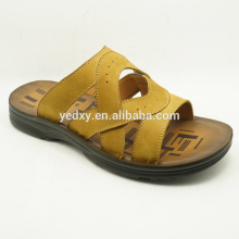 High quality flat PU sole leather upper men leather summer slipper