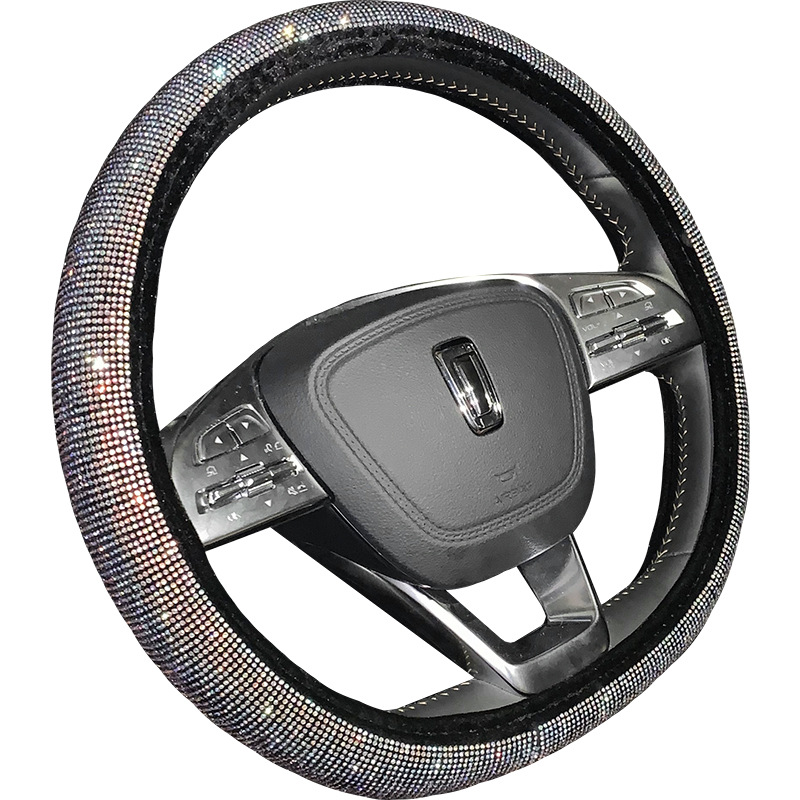 Bling Rhinestones Steering Wheel Cover with Crystal Diamond Sparkling Car SUV Breathable Anti-Slip Steering Wheel Protector
