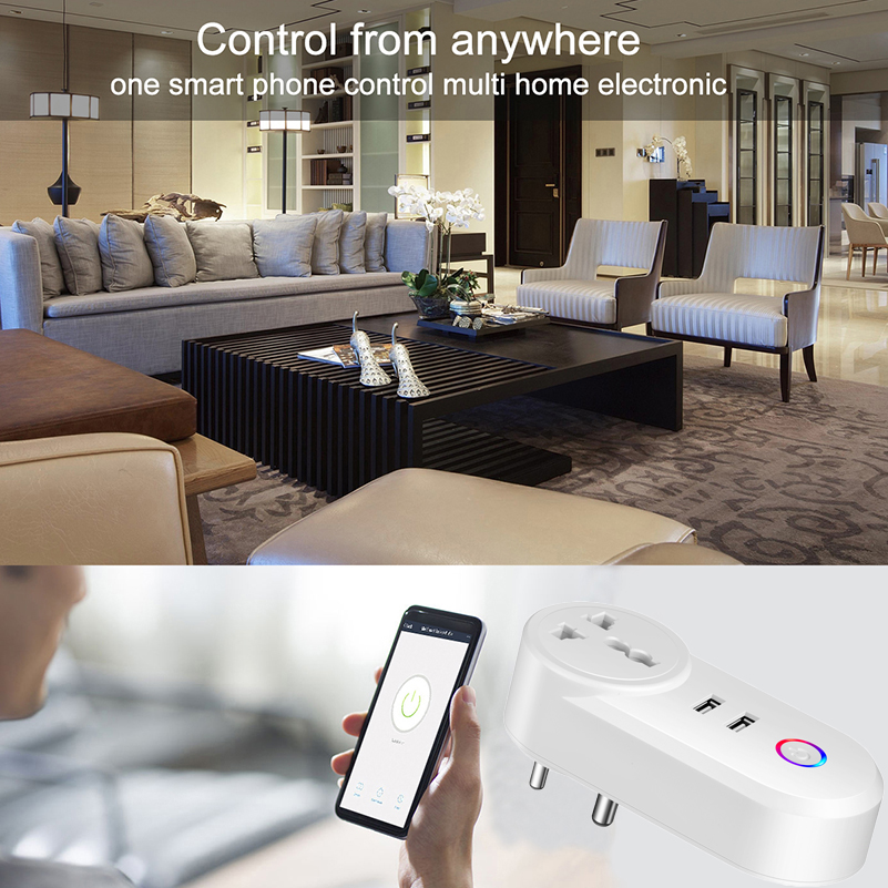 OEM Design Echo Timer Power Travel Mini Electric Outlet Wireless Adapter Socket Alexa India 2 USB Smart Plug