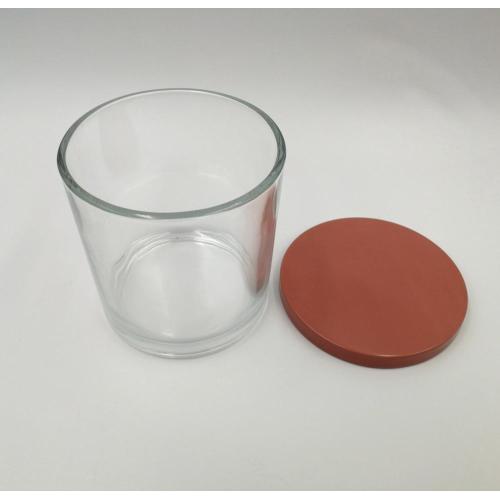 Vaso de vela liso transparente con tapa de metal rosa