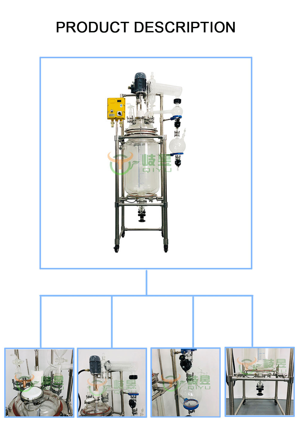 100 Liter Chemical Glass Double Layer Glass Reactor For Sale