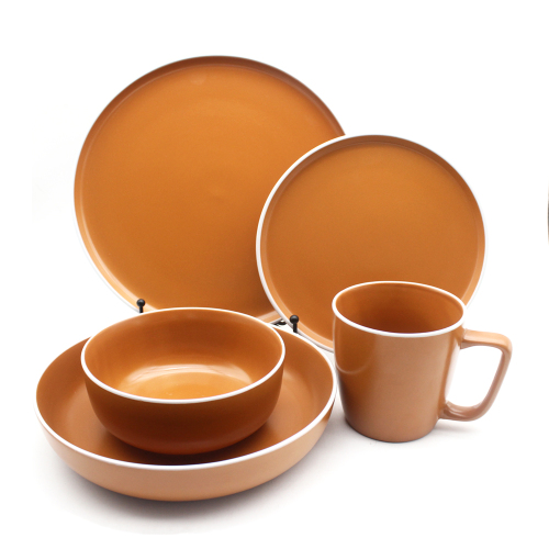 Hot Sale Low Price Pure Orange Ceramic Dinner Tableware Sets For Catering Porcelain Dinnerware Plates Set