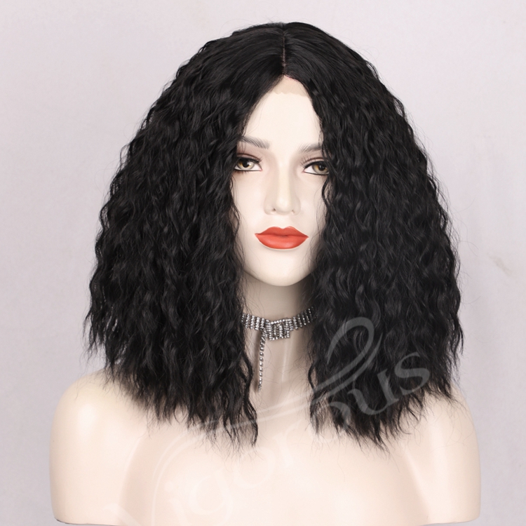 Vigorous Hot Sale Black Kinky Curly Lace Frontal Daily Party High Temperature Fiber Wig Synthetic Hair