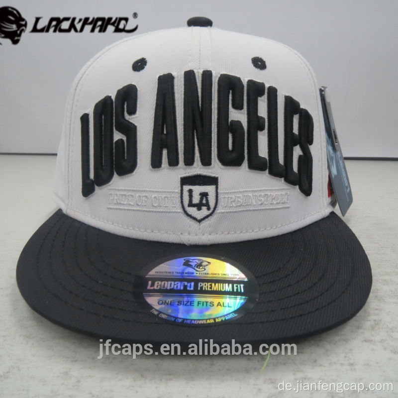 Weiße weiße Snapback-HipHop-Kappe mit 3D-Stickerei