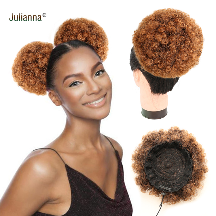 Julianna  Wrap Drawstring Hair Puff Chignon with Combs short afro kinky cheveux bun hair afro puff ponytail