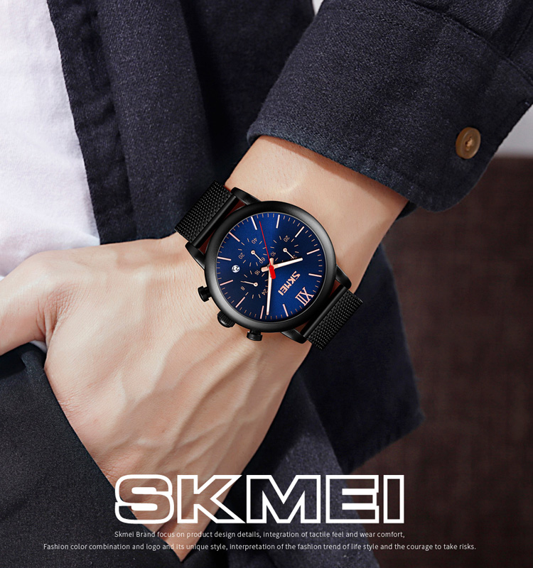 Brand your logo skmei 9203 stainless steel strap quartz men wristwatch waterproof 3ATM