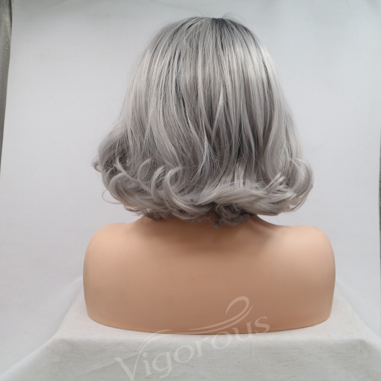 Vigorous ombre short bob premium high quality straight wholesale black women synthetic hair wigs with lace front