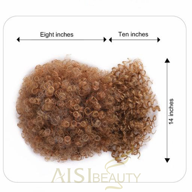 Aisi Beauty Popular New Design Wholesale Afro Fluffy Puff Brown Hairpiece Extension With Bangs Curly Afro Kinky Afro Hair Bun