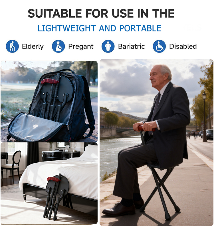 Складная трость из углеродного волокна с сиденьем Трость с регулируемой высотой Деревянная ручка для товаров для пожилых людей Трость с сиденьем3 Carbon Fiber Folding Cane with Seat Adjustable Height Walking Cane Wood Handle for Elderly Products Walking Stick with Seat3