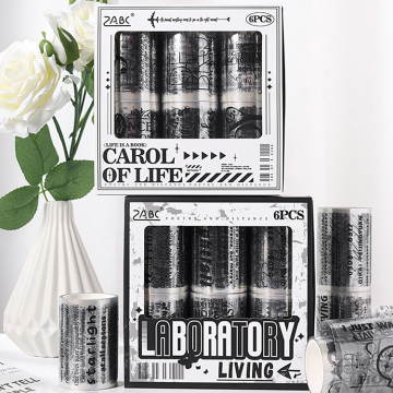 Personalized Lab English PET Tape: Creative DIY Scrapbook & Collage Decorating - Black & White Elements Stickers Roll