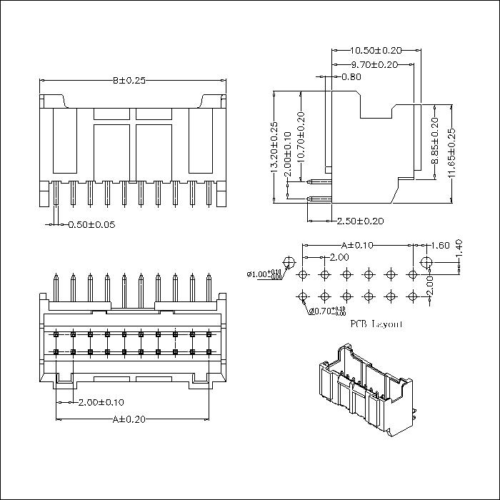 2,00mm ângulo direito DIP PAD PAD WAFER