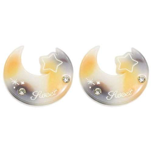 Étoile plate de Cabochon de résine de forme de croissant de lune de 42mm avec la décoration de diamant de Simulation pour l&#39;accessoire de cravate de cheveux de pinces à cheveux