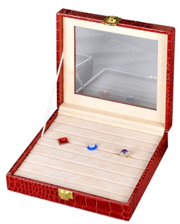 red leather display ring jewelry box