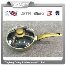 Aluminum Forged Ceramic Sauce Pan with Glass Lid/Colorful Handle