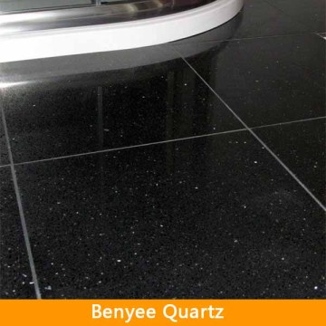 Artificial stone black sparkle mirror floor quartz stone tile