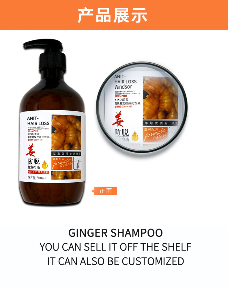 Hot seller 500ml Ginger Scalp Care Shampoo for Anti Hair Loss, Anti Dandruff Hair Regrowth,custom shampoo