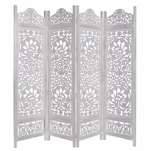 Lotus Antique 4 Panel Handcrafted Wood Room Divider