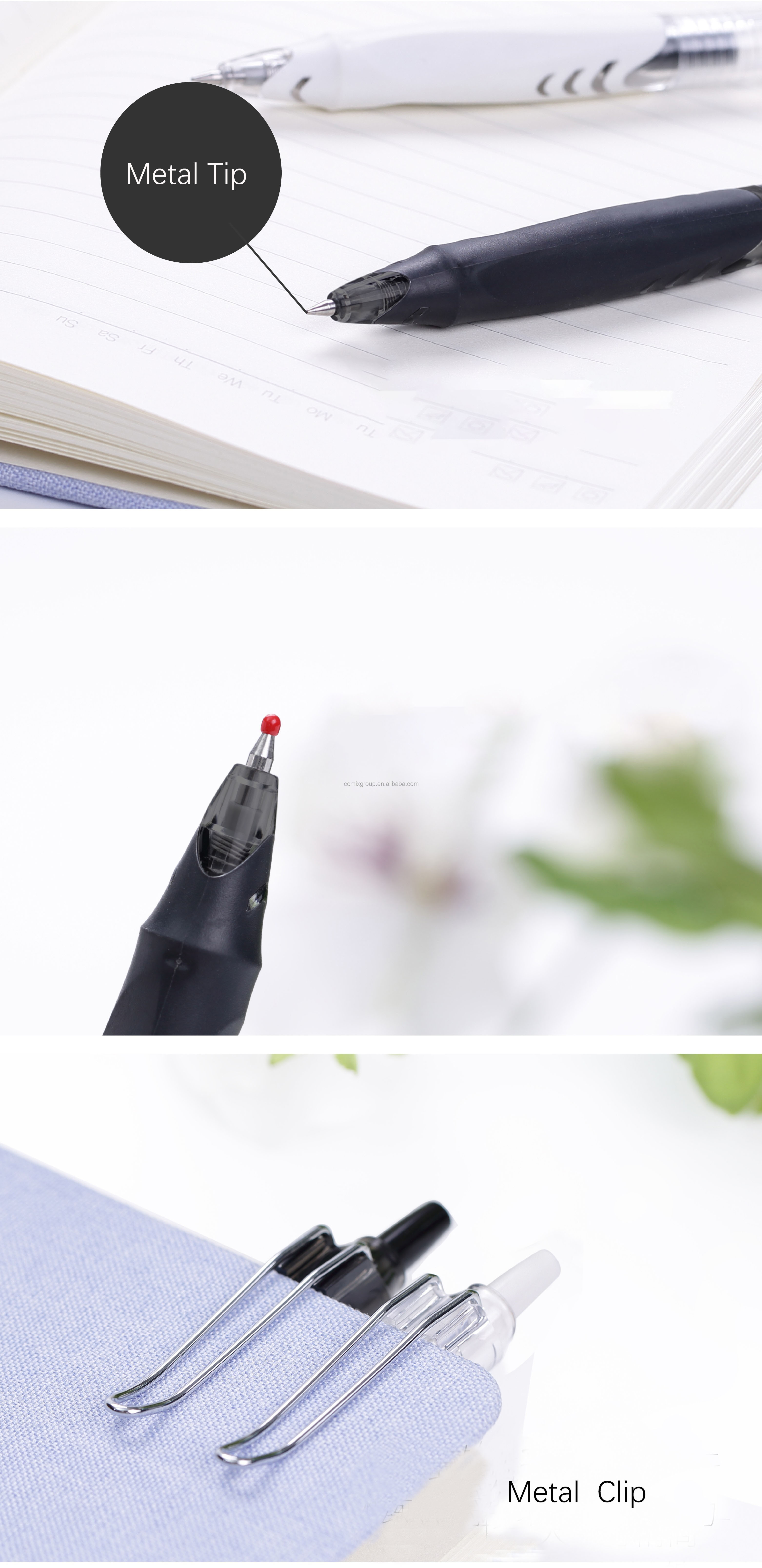 0.5mm extra fine point metal tip black retractable dry quick gel pen