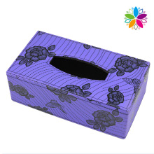Purple Rectangle Flower Leather Tissue Box (ZJH073)