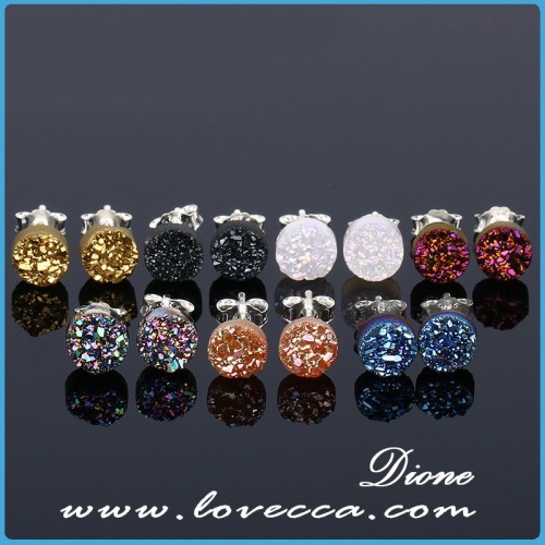 New trendy fashion Natural Agate Druzy Stud Women druzy earrings