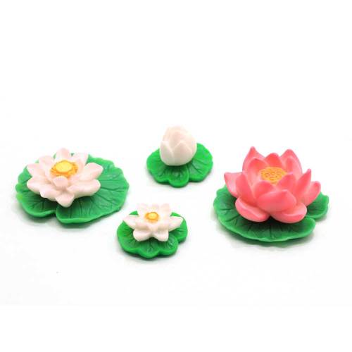 3D Multi Design Resin White Lotus Green Leaf Ornament Craft Cute Bud Red Blooming Flower Fairy Garden Accessories Jewelry Shop