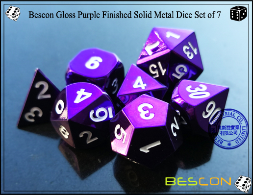 Bescon Gloss Purple Finished Solid Metal Dice Set of 7-4