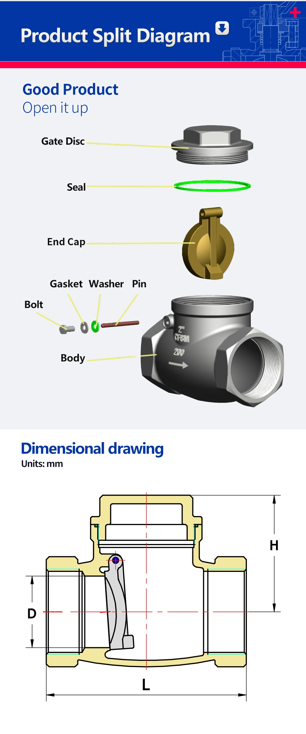 CE ISO Ts 200wog Stainless Steel Bsp/BSPT Industrial Swing Check Valve