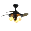 3-Blades Black Retractable Fan Lamp with 3 Bulbs