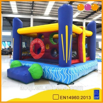 AOQI new design colorful inflatable moonwalks with obstacle wall for kids