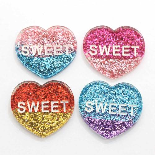 Neue Mode Glitter Herz Cabochons Farbe Glitter Sweet Heart Charms Flatback Harz Sweet Heart Cabochons DIY Schmuck