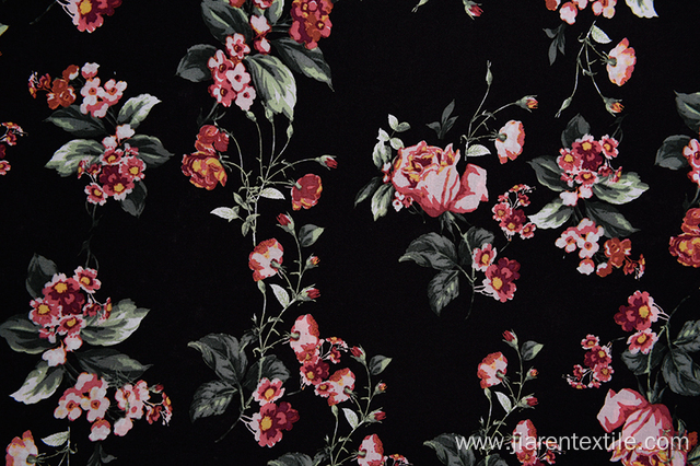 Wholesale Rose Pattern Black Background Printed Fabrics