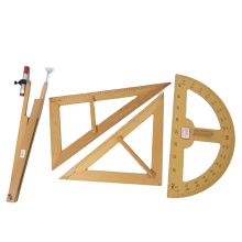 Professional School Geometry Teaching Ruler Set - Math Ruler Sets with Wooden Triangular Ruler and Compass