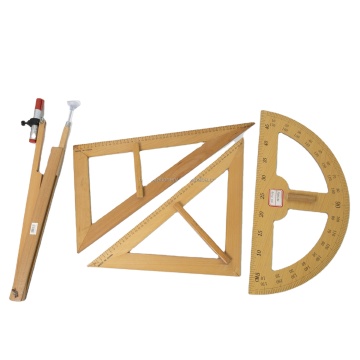 Professional School Geometry Teaching Ruler Set - Math Ruler Sets with Wooden Triangular Ruler and Compass