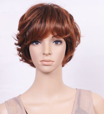 Short Wavy Curly Bright Brown Blonde Hair Wig WA368