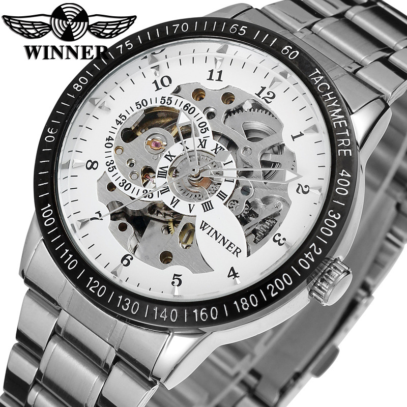 WINNER 8085 Blue Glass Water Resistant Skeleton Mechanical Sport Wrist Luxury Men Watches from China