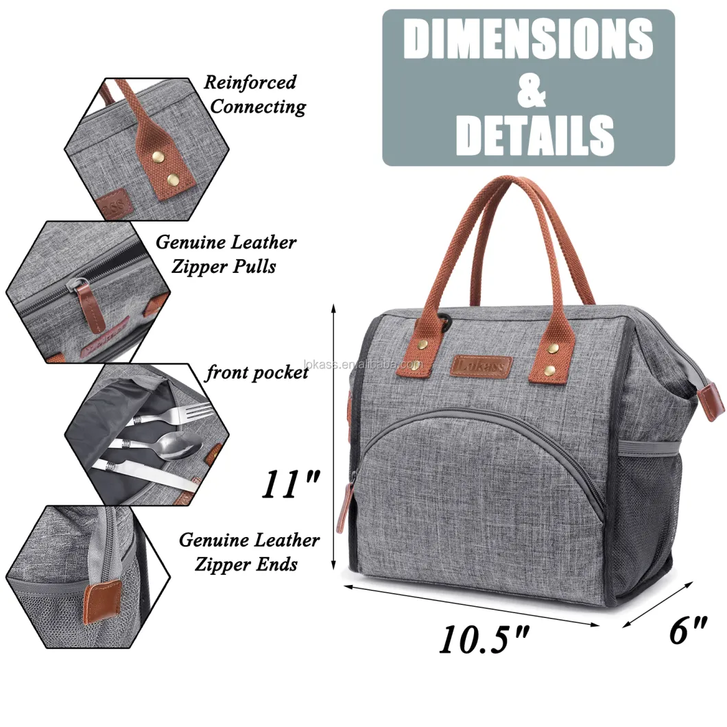 Wide-Open Thermal Snacks Organizer Lunch Carry Tote Bag Insulated Lunch Bag for Women Lunch Bag with Shoulder Strap Bag